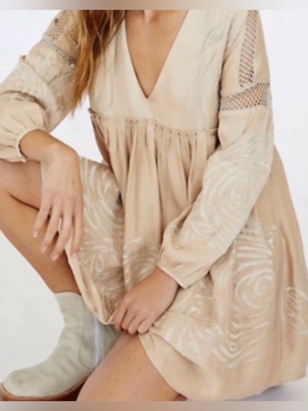Free People Peach Tunic with Silver Swirl Accents- See Notes